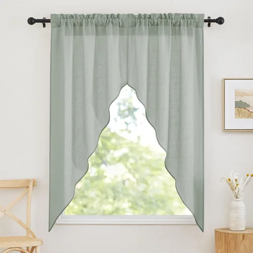 Miniatura 68 de RYB Home - Cortinas semitransparentes de lino Angora