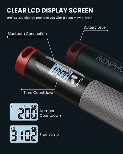 Miniatura 5 de RENPHO Cordless Jump Rope, Weighted Jump Rope with Counter, Jump Ropes for Fitness, Smart Skipping Rope for Crossfit b-Gris