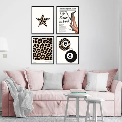 Miniatura 3 de Locomiss Pósteres de arte de pared de leopardo blanco y negro, decoración de habitación con estampado de leopardo, estampado retro de guepardo funky