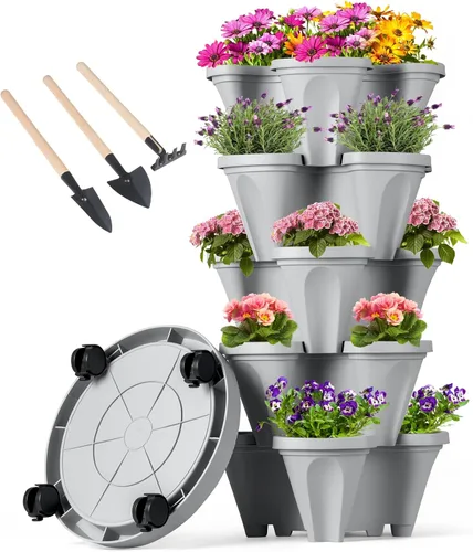 GameXcel Jardinera Vertical de 5 Niveles Jardineras Apilables Jardineras de Jardín Jardinera para Fresas Hierbas Flores y Vegetales Macetas de