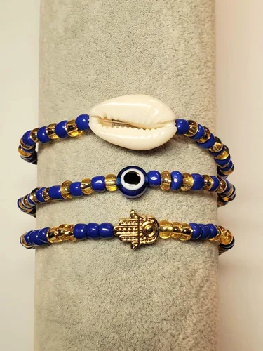 Miniatura 22 de 3 pcs Ilde Cowrie seashell Evil Eye Hamsa Hand Orisha Santeria Pulseras Bracelet Set
