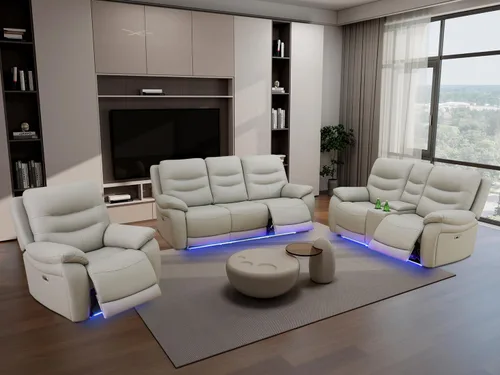 Miniatura 25 de Juego de sofá reclinable eléctrico, seccional de cuero transpirable beige, juego de muebles de sala de estar, 2 piezas, sofá reclinable eléctrico