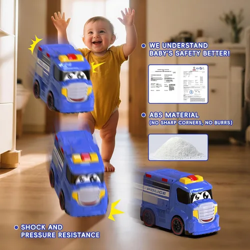 Miniatura 3 de AEROQUEST Coche de Policía a Control Remoto Camión Coches de Juguete para Niños Pequeños 1-3 con Sirenas y Luces Intermitentes Vehículo de Camión