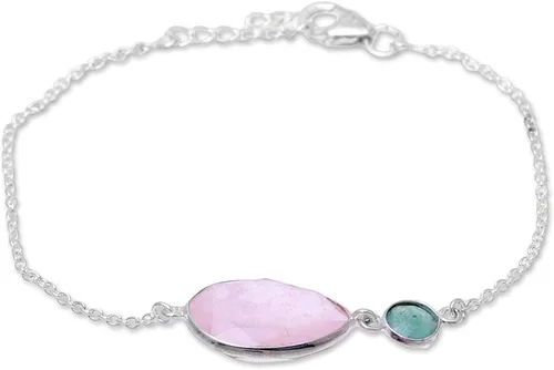 Miniatura 2 de NOVICA Pulsera de cadena de plata de ley 925 de cuarzo rosa, 7.0in, cristal brillante
