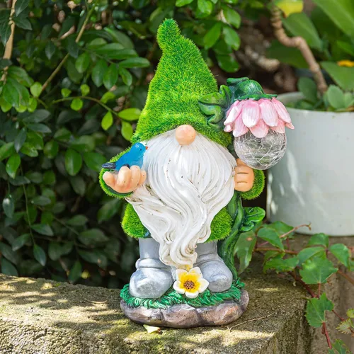 Miniatura 2 de Estatua de gnomo de jardín, divertida decoración de gnomo con luces solares de globo de cristal, adorno de gnomos de resina para patio, césped, Luz