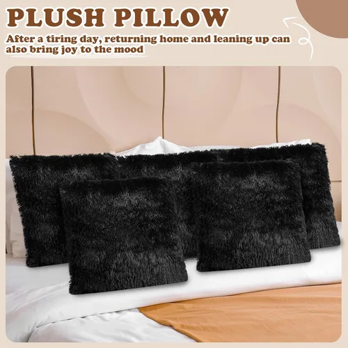 Miniatura 6 de VitalCozy 6 fundas de almohada de piel sintética esponjosa para sofá, cojín cuadrado de 18 x 18 pulgadas, almohada decorativa de lujo, suave
