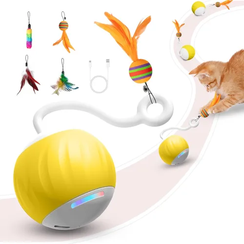 Miniatura 7 de Pelota interactiva mejorada de juguetes para gatos de interior – La pelota para gatos cuenta con activación táctil y por voz, 2 ajustes de velocidad