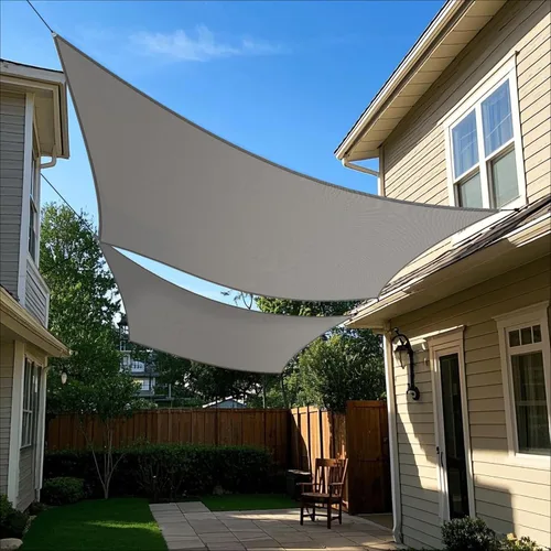 Miniatura 9 de Toldo tipo vela rectangular de 10 x 15 pies, toldo para exteriores, cubierta de bloqueo UV, borde curvado con anillos en D, tela permeable