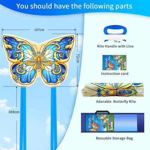 Miniatura 2 de Xida - Cometa de mariposa para niños y adultos, fácil de volar, de 4 a 8 años, cometa grande con mango de 300 pies, perfecta para viajes a la playa