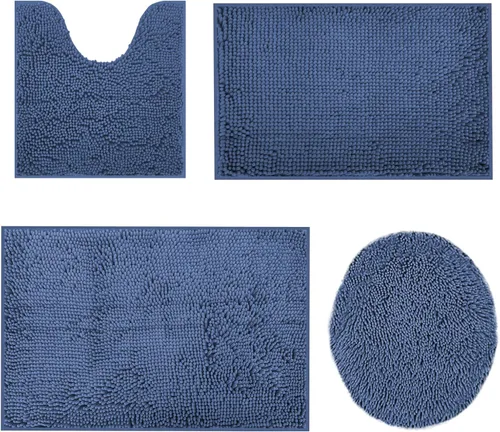 Miniatura 32 de Juego de alfombras de baño de 3 piezas, tapetes de baño para baño antideslizantes, alfombras de baño de felpilla gruesa, suaves y absorbentes, juego