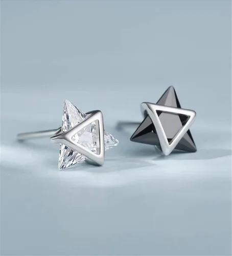 Miniatura 5 de Pendientes minimalistas de plata de ley 925 con forma de triángulo y circonita cúbica brillante, hipoalergénicos