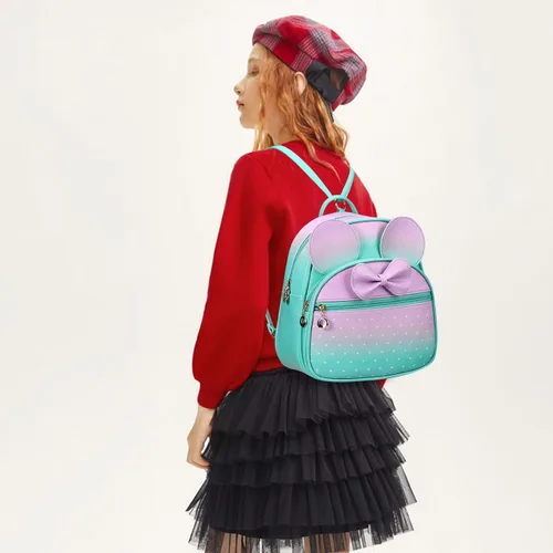 Miniatura 6 de KL928 Mini mochila para niñas con lazo y lunares, bolsa de hombro convertible para mujer