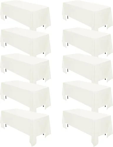 Miniatura 80 de Paquete de 10 manteles de poliéster de 60 x 102 pulgadas, manteles de poliéster beige para mesas rectangulares de 6 pies, resistentes a las manchas