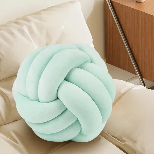 Miniatura 12 de Almohada Bola de Nudo Gris, Almohada Decorativa Hecha a Mano, Cojín Redondo Suave Anudado para Sofá y Dormitorio, Linda Decoración del Hogar