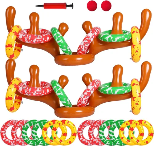 MGparty - Juegos de lanzamiento de cuernos de reno inflables de Navidad, juego de anillos hinchables de Navidad para niños, adolescentes, adultos,