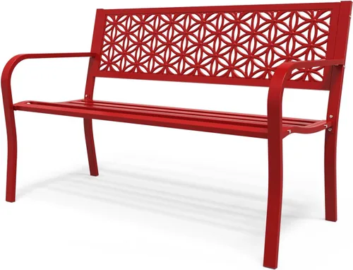Miniatura 10 de VINGLI Banco de metal para exteriores de 50 pulgadas con respaldo floral, banco de jardín delantero para patio, entrada, parque exterior, capacidad