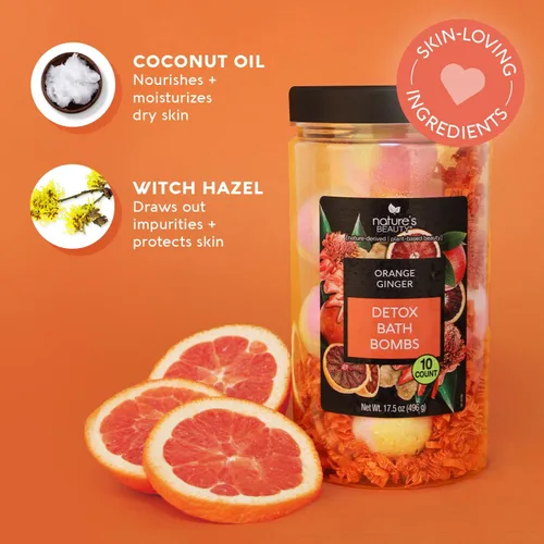 Miniatura 2 de Nature's Beauty Juego de regalo de bomba de baño desintoxicante de jengibre naranja, bomba de spa de lujo con aroma cítrico + aroma a pachulí