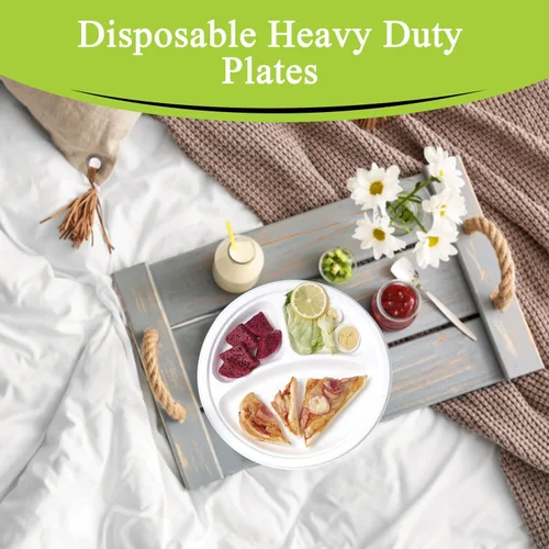 Miniatura 6 de three leaf Bandeja de Bagazo de 6 Compartimentos Resistente - Súper Fuerte - Natural - Ecológica Platos Desechables de Bagazo, 100% Biodegradables