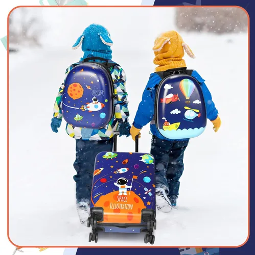 Miniatura 4 de Weewooday Maleta y mochila para niños de 18 pulgadas con rueda giratoria, estuche rígido de viaje de 13 pulgadas, mochila para niña, juego