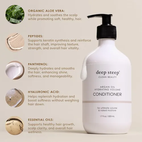 Miniatura 5 de Deep Steep Acondicionador hidratante de volumen de aceite de argán, 17 onzas, acondicionador hidratante con aloe vera, aceite de marula, proteína