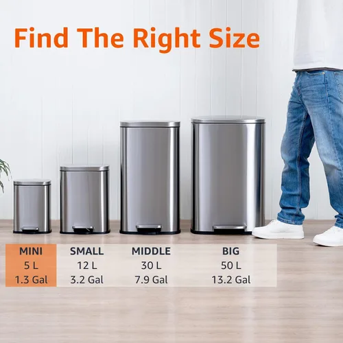 Miniatura 4 de Amazon Basics Mini cubo de basura rectangular resistente a las manchas con pedal de cierre suave, acero inoxidable cepillado, para baño y espacios