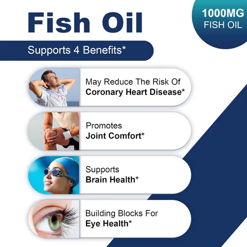 Miniatura 4 de Suplemento concentrado de aceite de pescado Omega 3 de 1000 mg, rico en EPA y DHA, apoya la salud del corazón, las articulaciones, el cerebro