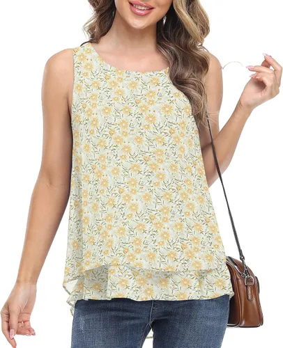 Miniatura 4 de Timeson - Camiseta de gasa sin mangas, blusa casual de doble capa para mujer