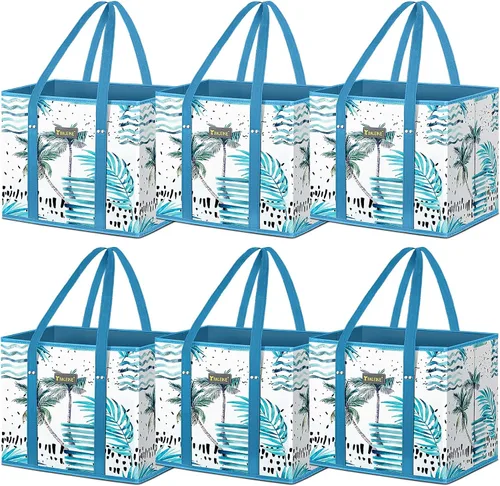 Miniatura 42 de BALEINE Paquete de 3 bolsas de comestibles reutilizables, bolsas de compras plegables para comestibles con parte inferior reforzada y asas (negro)
