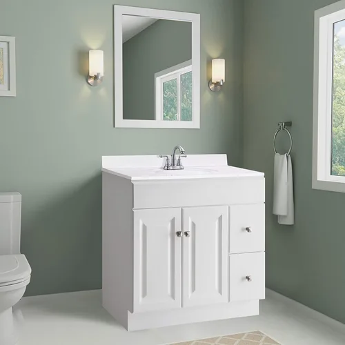 Miniatura 7 de Design House Tapa de tocador con lavabo, protector contra salpicaduras de 4 pulgadas, mármol cultivado, resistente a las manchas, agujeros Blanco
