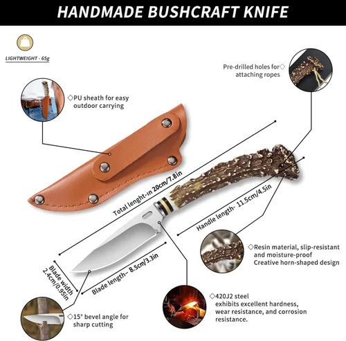 Miniatura 2 de Plys Cuchillo de hoja fija, cuchillo de supervivencia, Cuchillos de caza con funda de cuero, Cuchillos de barbacoa de hoja afilada al aire libre