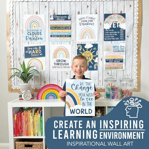 Miniatura 4 de Hadley Designs Póster motivacional para decoración de aula, 9 pósteres de aula de mentalidad de crecimiento, decoración de pared inspiradora