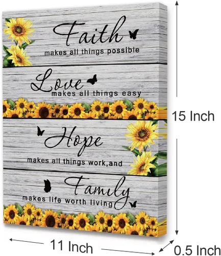 Miniatura 2 de Arte de Pared Moderno Rústico Faith Hope Family Girasol Marco Lienzo, Pintura en Lienzo de Arte de Pared Motivacional para Decoración del Hogar