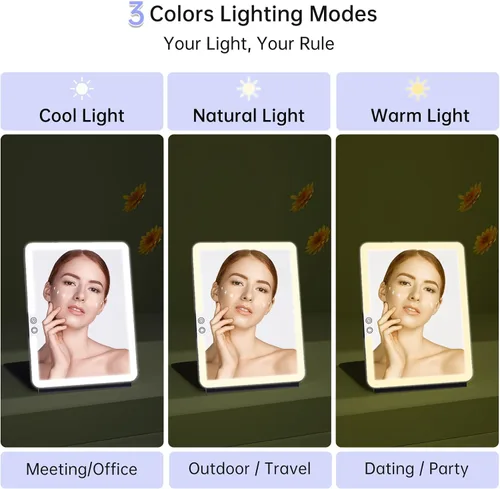 Miniatura 6 de FUNTOUCH Espejo de maquillaje de viaje grande portátil de 10 x 7.5 pulgadas con luz, 2500 mAh recargable iluminado espejo de maquillaje de viaje