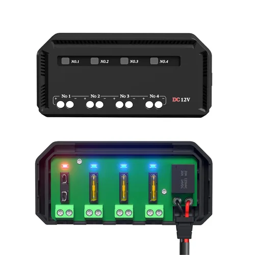 Miniatura 8 de Caja de 4 vías y relés, kit de bloque de caja de relé de 12 V 20 A con indicador LED, caja de bloque de relé universal para motocicleta, automóvil