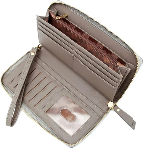 Miniatura 2 de GEEAD Billeteras para mujer de gran capacidad de piel sintética para tarjetas de crédito, Gris