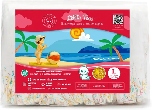 Little Toes - Pañales de natación desechables naturales de alta calidad, talla 5 grande (26+ libras) (24 unidades) | Pañales de natación desechables