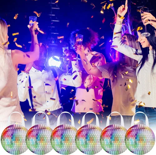 Miniatura 4 de Shihanee 24 piezas de bolsas de regalo de discoteca con bola de discoteca, bolsas de regalo no tejidas con asas, bolsas de caramelos retro