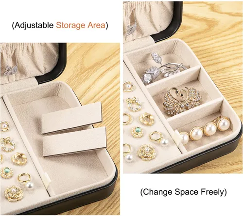 Miniatura 4 de LANDICI - Caja de joyería pequeña para mujeres y niñas, estuche organizador de joyería de viaje de cuero PU, soporte portátil para almacenamiento