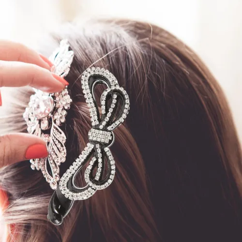 Miniatura 7 de Beaupretty Pinza grande de pelo de plátano con diamantes de imitación, 3 piezas, pinza de pelo dentada, soporte de cola de caballo de fuerte