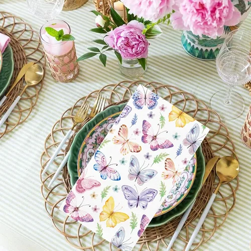 Miniatura 4 de 100 servilletas de papel de mariposa, toallas de mano desechables para baño, 3 capas, mariposas y flores coloridas, servilletas de invitados