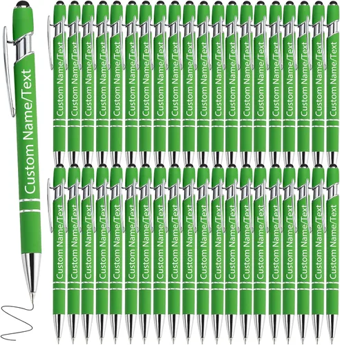Miniatura 39 de Bolígrafos personalizados con nombre, paquete de 10 bolígrafos personalizados a granel, bolígrafo de tinta negra grabada con punta de lápiz óptico