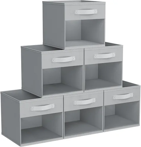 Miniatura 46 de DIMJ Cubo de almacenamiento, 6 paquetes de contenedores plegables con asas, contenedores de tela para organización, cubos organizadores