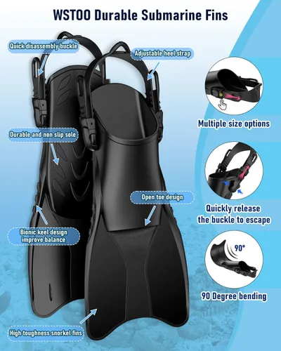 Miniatura 5 de WSTOO Mask Fins Snorkel Set,Snorkeling Gear for Adults,Full Face Snorkel Mask & Adjustable Swim Fins,Dry Top System Anti-Fog Anti-Leak