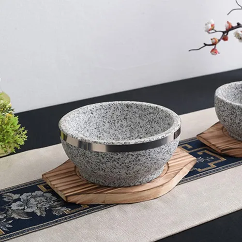 Miniatura 5 de UPKOCH Soporte coreano Dolsot Stone Bowl Base de madera Cazuela Olla Bandeja Bibimbap Bowl Estera de madera Hot Pot Trivet Trivet Coaster S
