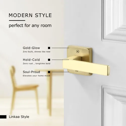 Miniatura 6 de Linkaa Paquete de 2 manijas de puerta cuadradas de latón satinado para puertas interiores para armario y pasillo, lavandería interior (1 par