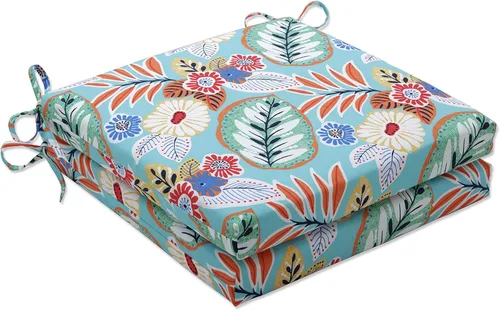 Miniatura 33 de Pillow Perfect Cojín floral brillante para silla de interior/exterior con lazos, 2 unidades, 15.5 x 18.5 pulgadas, azul/naranja Marlow
