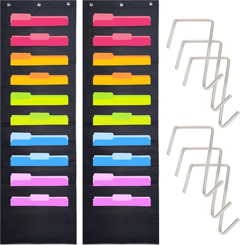 Hippo Creation - Tabla con compartimentos negra de 10 compartimentos, 6 colgadores incluidos, organizador de pared colgante para carpetas, buzón