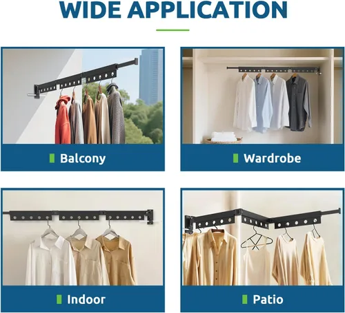 Miniatura 6 de Tendedero para ropa montado en la pared, plegable de varios niveles, ahorro de espacio, para interiores y exteriores, retráctil, plegable