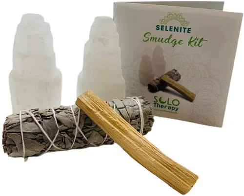 2 rascacielos de selenita natural de 4 pulgadas de alto, 1 palo de salvia blanca California de 4 pulgadas y 1 palo de Palo Santo de Perú – Salvia –