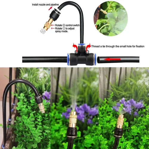 Miniatura 5 de Kit de riego por goteo de 50 pies, sistema automático de riego de jardín con conectores rápidos sin herramientas, goteros de flexión de 360°